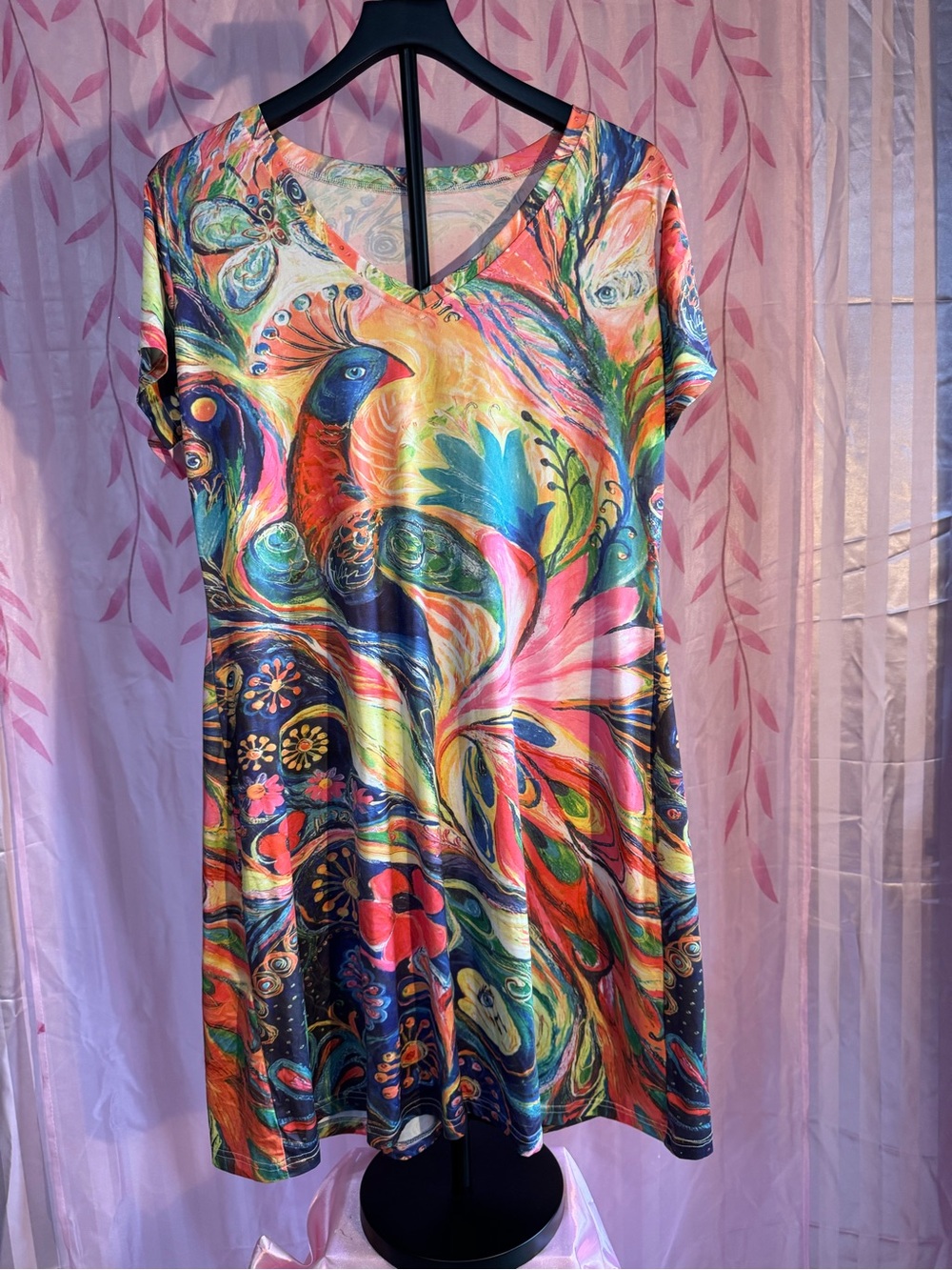 Bundle -2  Vibrant Peacock and Sunflower Print V-Neck Women’s Dress - Multicolor